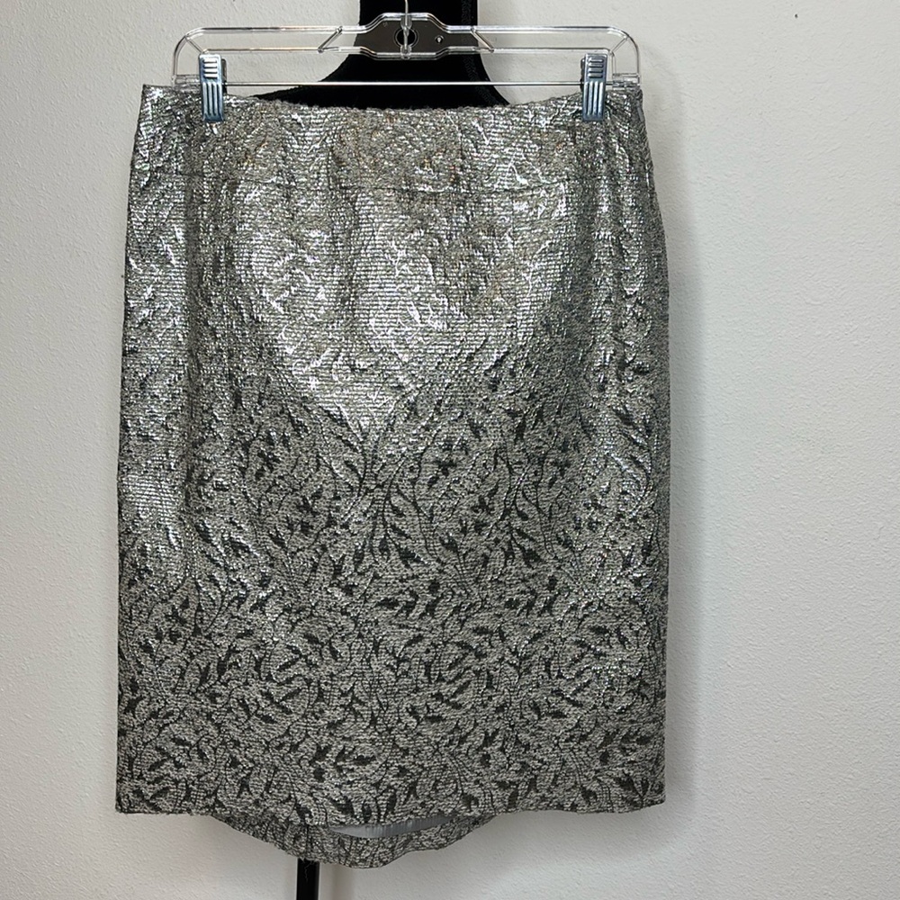 Lafayette 148 New York Silver Metallic Brocade Pencil Skirt